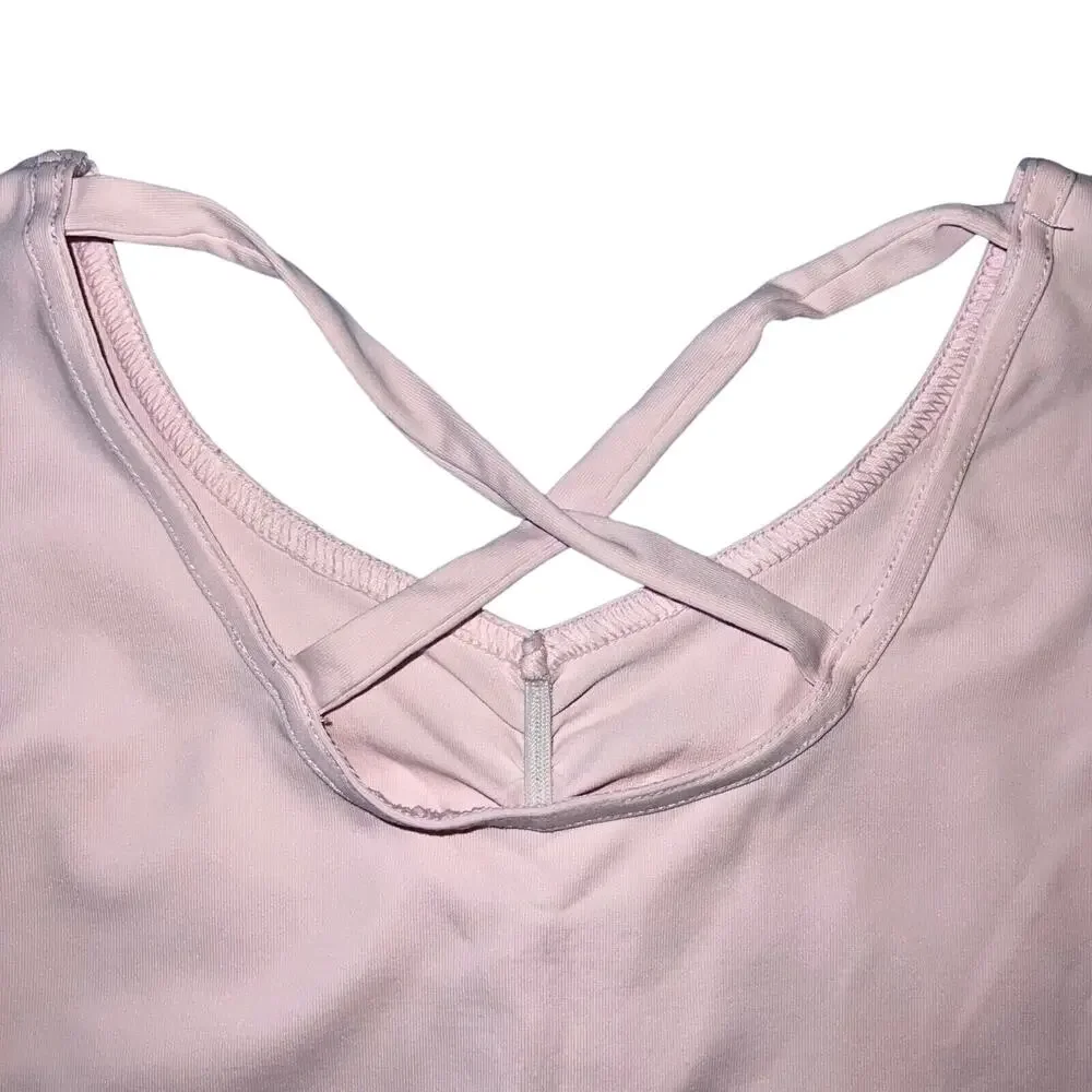 Danskin Now Girls Dance Leotard Blush Pink Strappy Crisscross Back Large 10 12